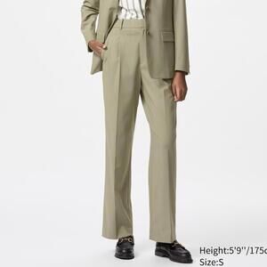 Uniqlo Tall High-Waisted Pleated Wide Pants Green Office Preppy Workwear